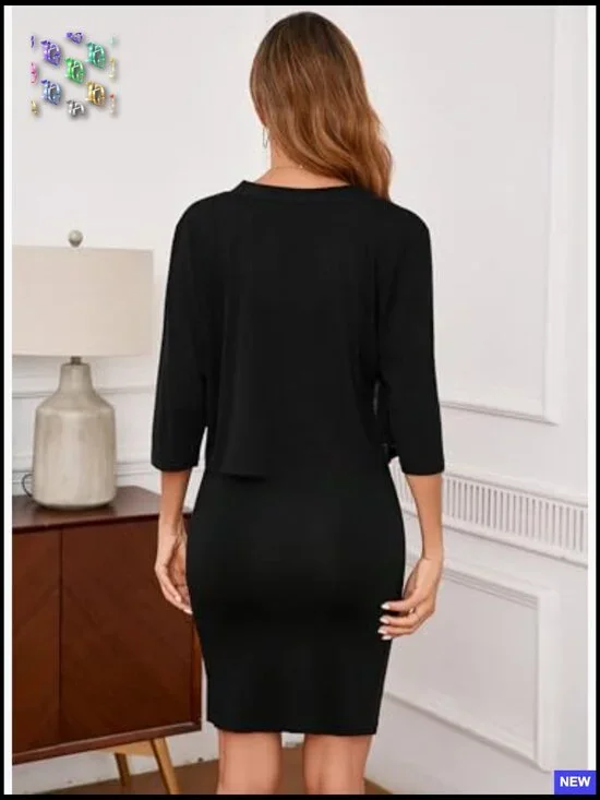 Lightweight Cropped Cardigan 3/4 Sleeve Open Front Shrug Chic Loose Fit - Picture 2 of 5